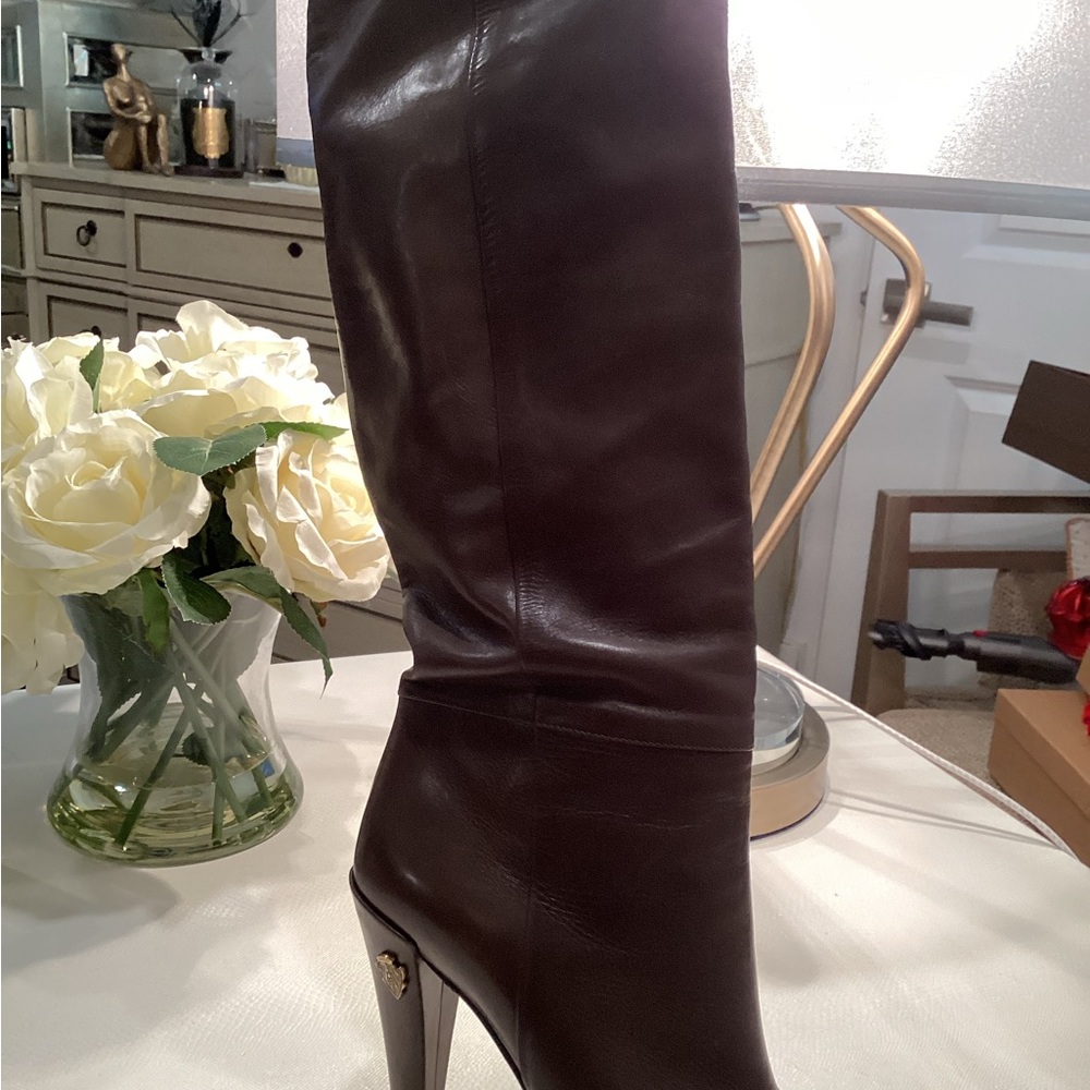 Gucci Drapple High Heeled Boots dark olive / brown Lambskin leather Size 8.5 - Picture 7 of 11